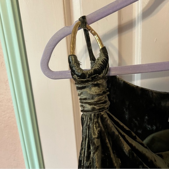 ASOS Crushed Velvet Trim Detail Draped Maxi Dress Green Size 6 - Picture 8 of 14